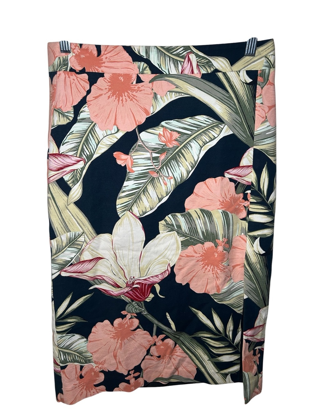 Ann Taylor Floral Navy Coral Pencil Skirt Midi Straight Tropical Mature 4
